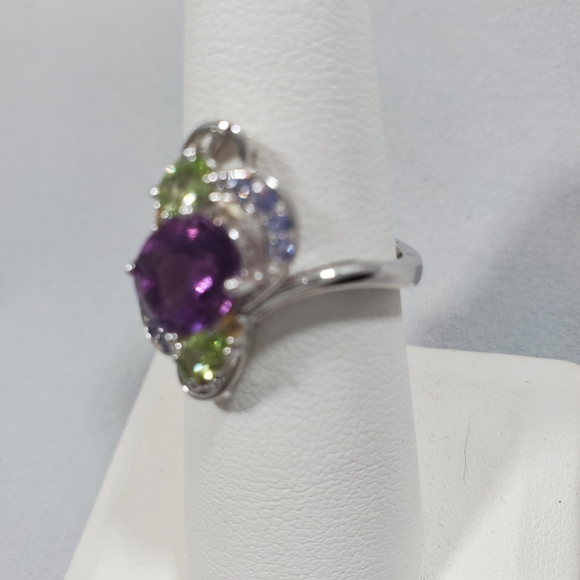 Purple Amethyst, Peridot & Tanzanite silver ring